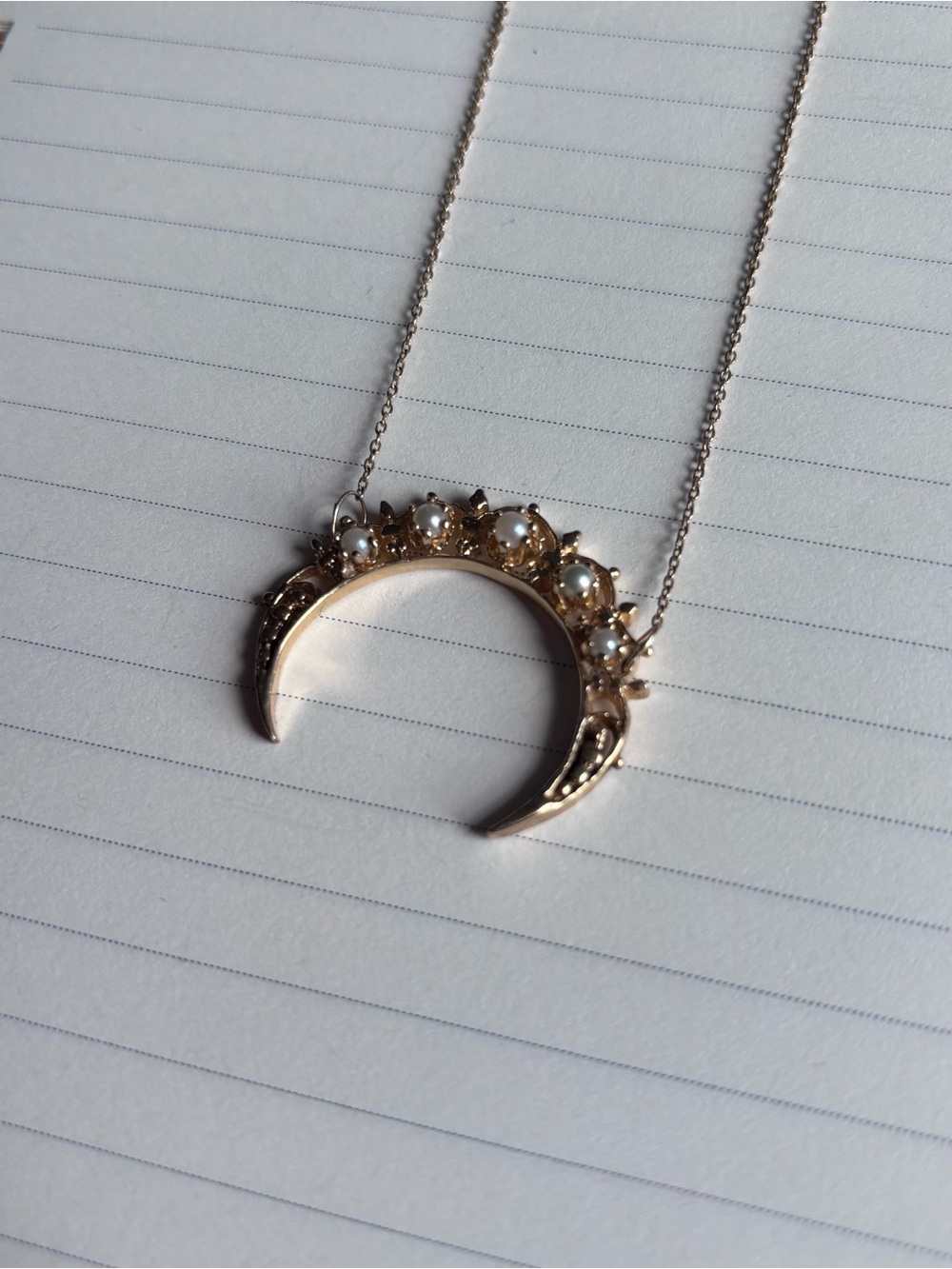 Antique Gold Crescent Necklace with Opalescent Stones - Women Jewelry - Picture 8 of 9